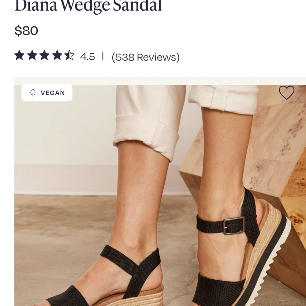 Toms Black Vegan Wedge Sandal